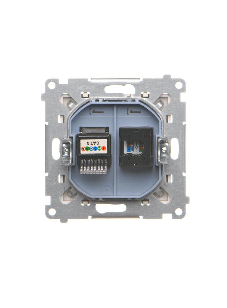 Simon 55 Gniazdo komputerowe RJ45 kategoria 5e + telefoniczne RJ12 Szampański mat T5F.01/144 KONTAKT