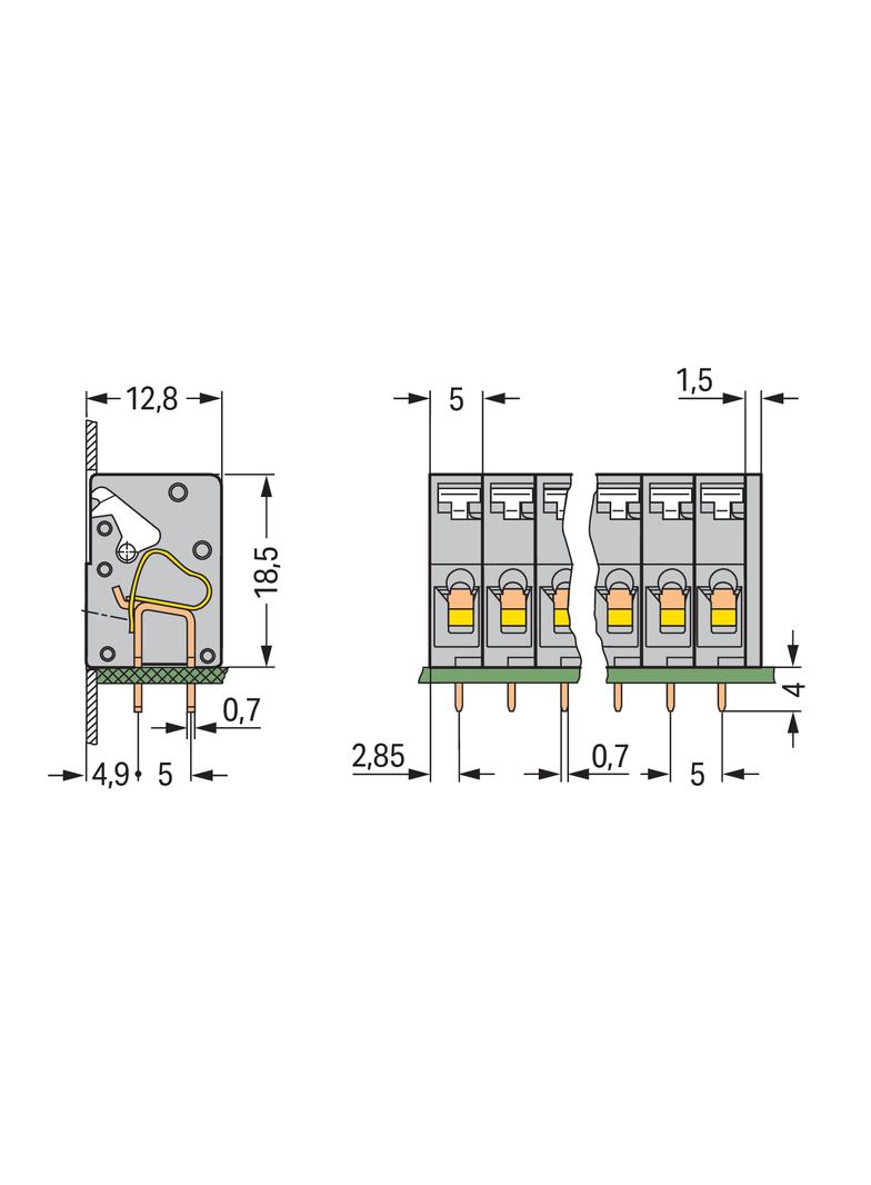 listwa przepustowa do p. drukowanych 9-bieg. szara raster 5 mm