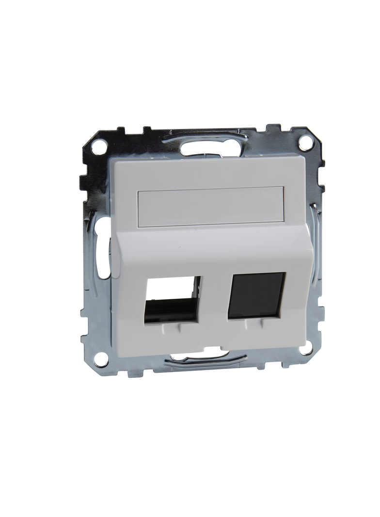 Merten, System M, ramka montażowa podwójna do gniazd RJ45 z polem opisowym i wbudowaną klapką, biały
