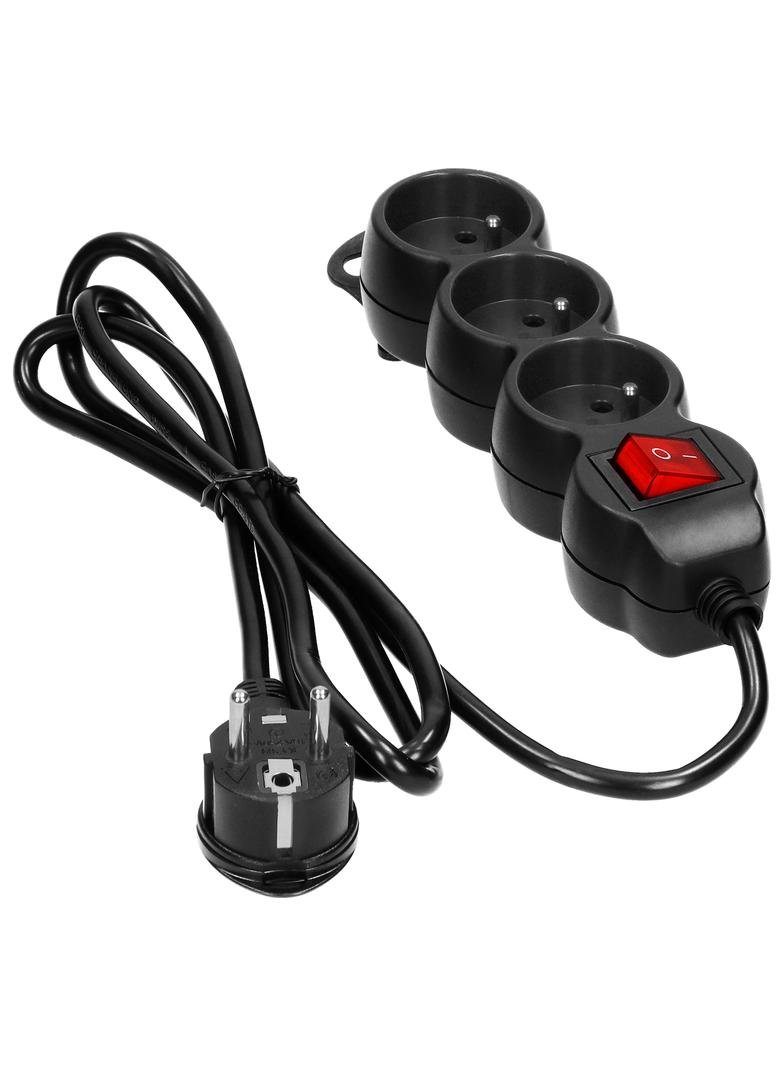 Przedłużacz 3-krotny 2P+Z z wyłącznikiem 5m H05VV-F 3x1,5mm2 Imax=16A płaska wtyczka, czarny ES-5/B/5 ORNO