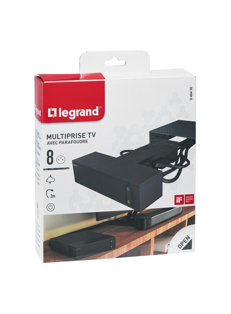 PRZEDŁUŻACZ DO KĄCIKA TV, 4X2P+Z + 4X2P, Z OGRANICZNIKIEM PRZEPIĘĆ, Z PRZEWODEM 2.0 METRA 3X1.5 MM2