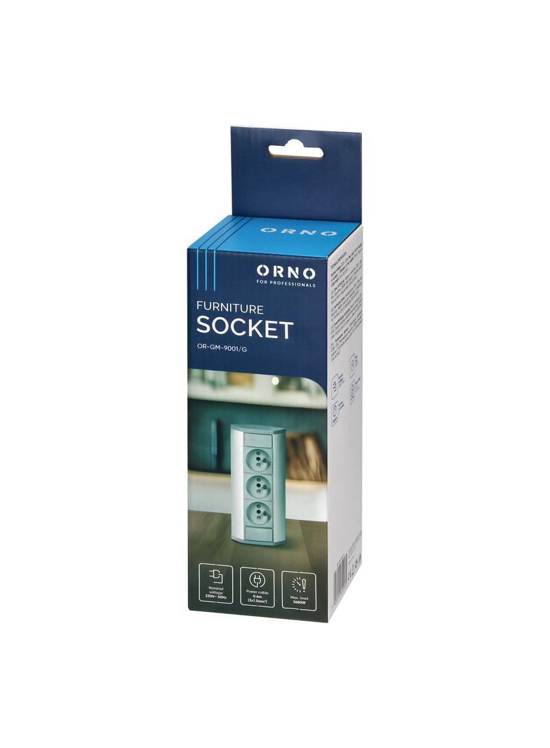 Gniazdo meblowe 3x2P+Z, szaro-srebrne OR-GM-9001/G ORNO