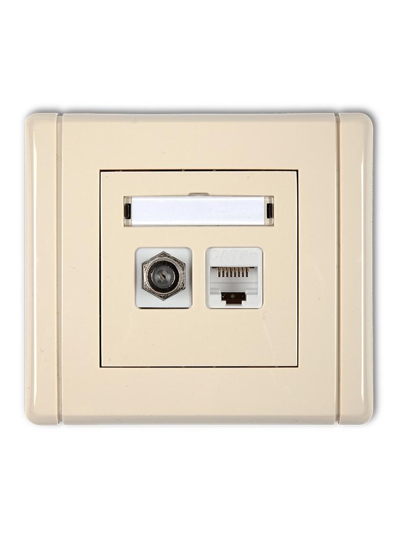 FLEXI Gniazdo antenowe poj. typu F (SAT) + gniazdo komp. poj. 1xRJ45, kat. 5e, 8-stykowe beżowy