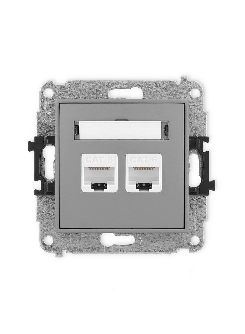 ICON Mechanizm gniazda komputerowego podwójnego 2xRJ45, kat. 6, 8-stykowy szary mat