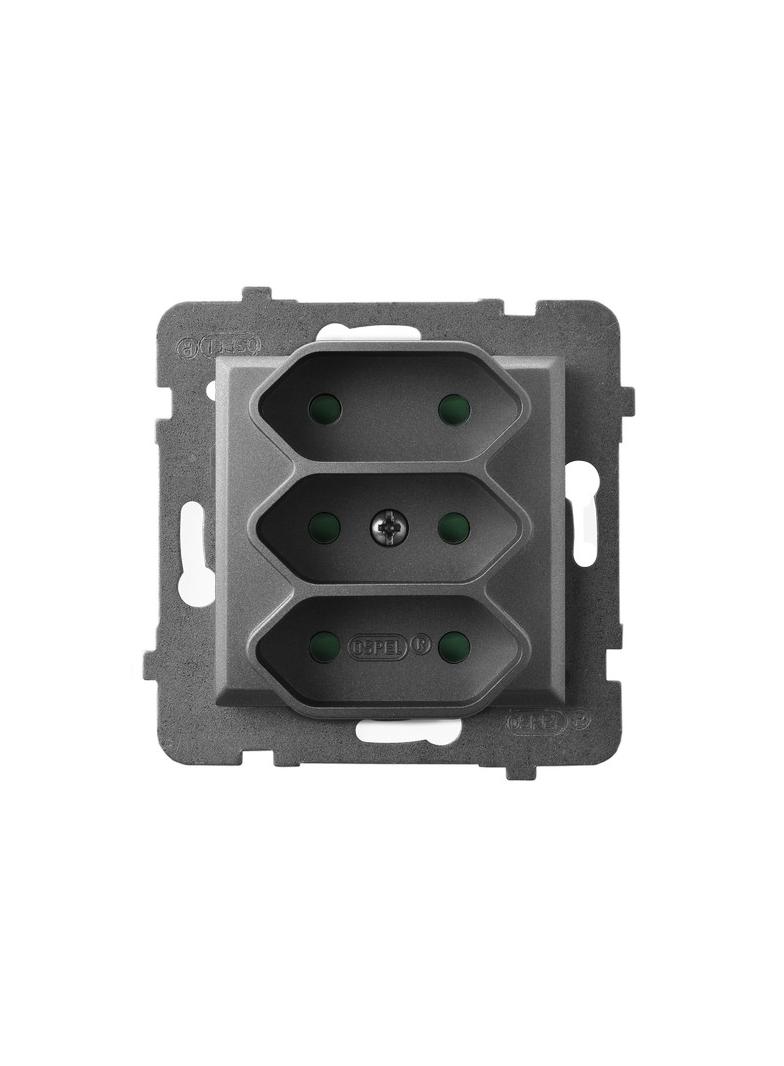 ARIA Gniazdo potrójne EURO z przesłonami torów prądowych - kolor szary mat
