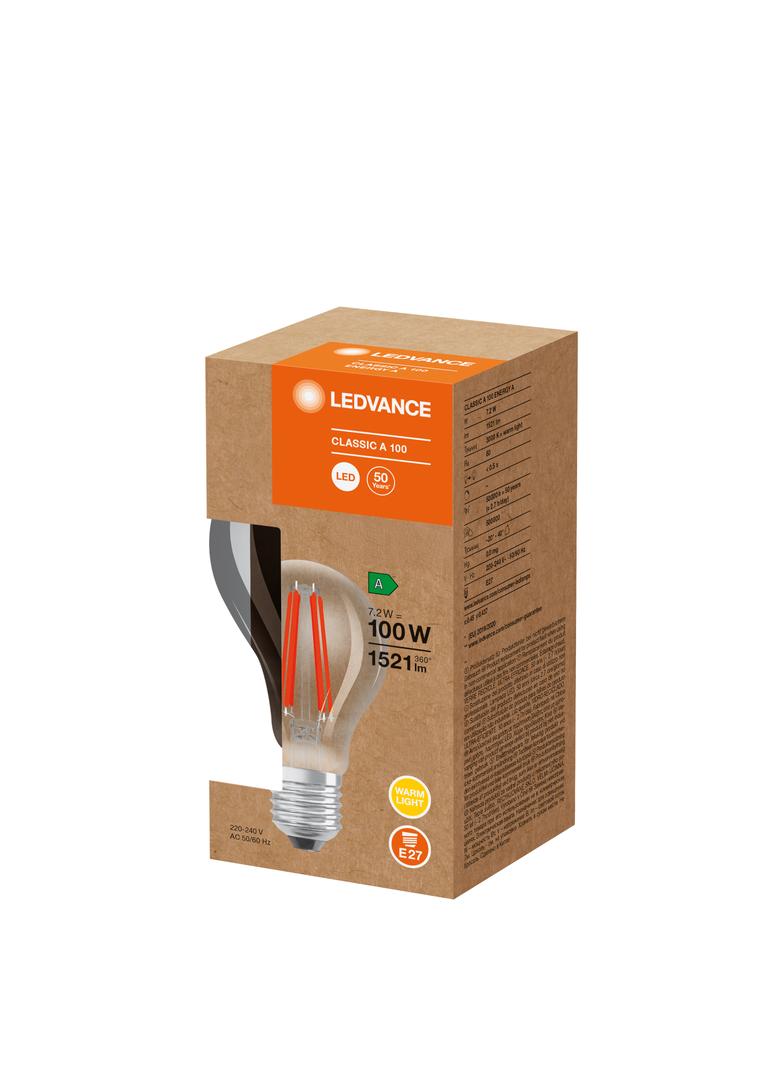 Lampa LED Classic A100 energooszczędna szkło przezroczyste 7,2W 830 E27 LEDVANCE