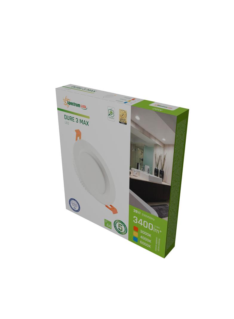 DURE 3 MAX DOWNLIGHT 28W NW 230V 110st IP44 IK06 Fi230x30 BIAŁY okrągły 5 lat gwarancji