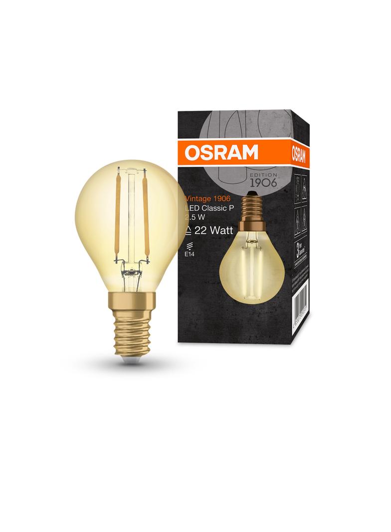 Żarówka LED Vintage 1906 LED CL P FIL GOLD 22 non-dim 2,5W/824 E14 4058075290815 LEDVANCE