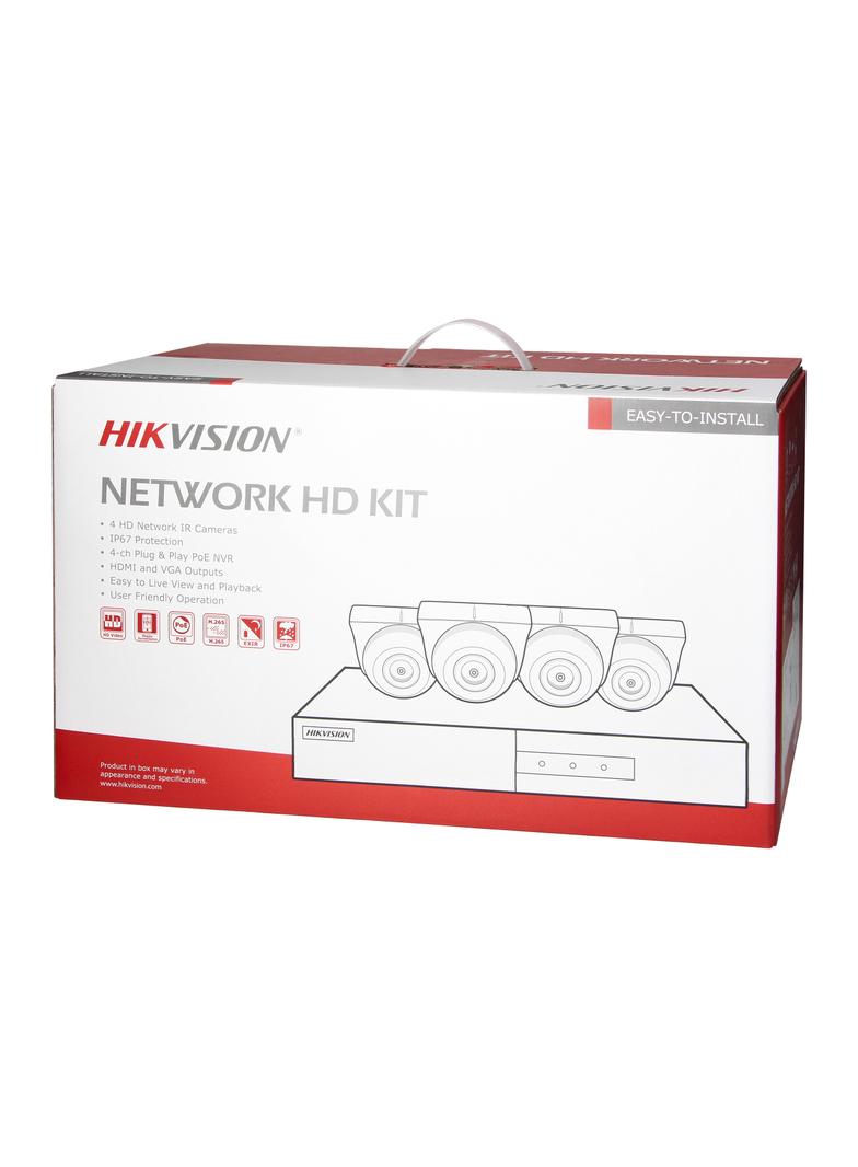 HIKVISION Zestaw monitoringu składający się z 4 kopułkowych kamer IP-CAM-T240H oraz z 8-kanałowego r