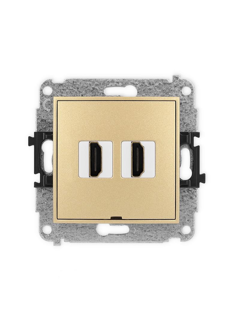MINI Mechanizm gniazda podwójnego HDMI 2.0, bez pola opisowego złoty