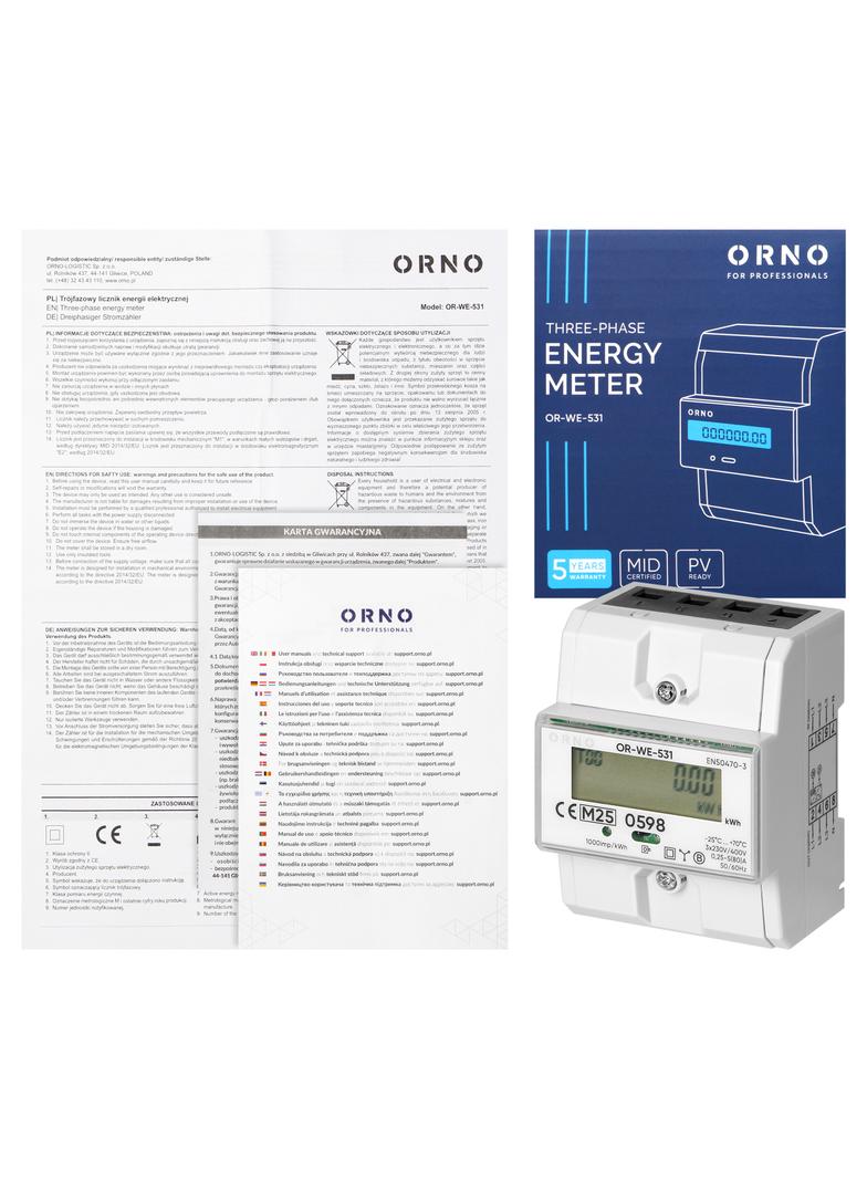 3-fazowy licznik energii elektrycznej, 80A, MID, 3 moduły, DIN TH-35mm