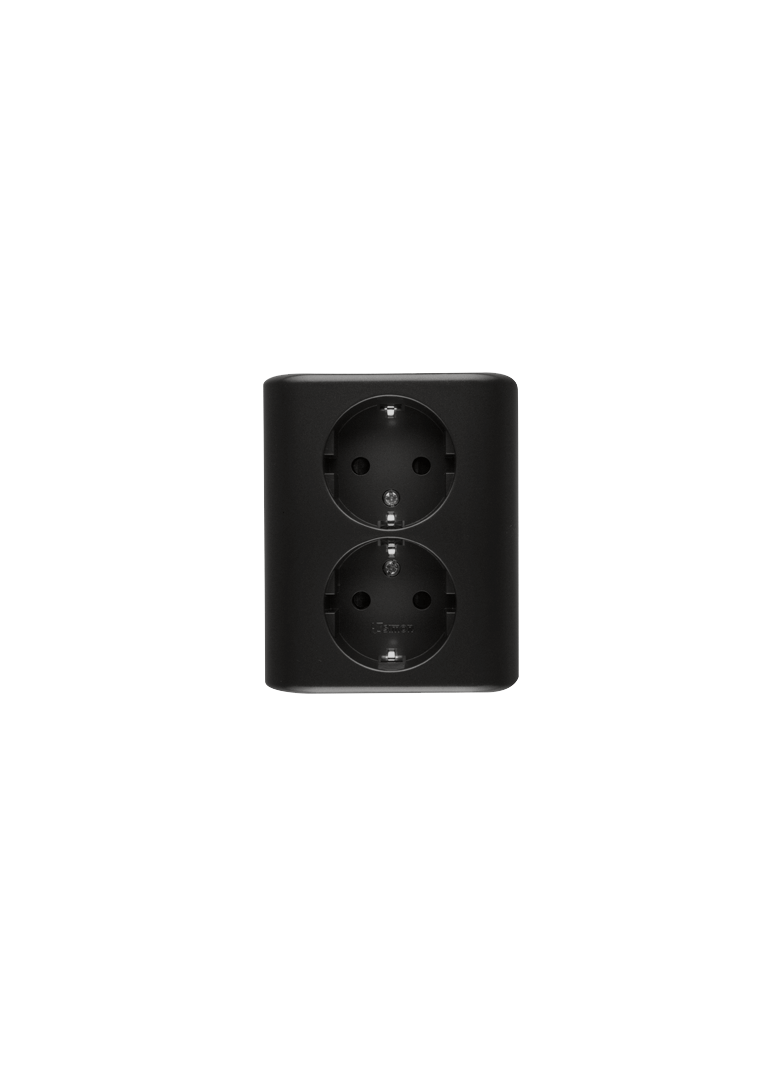 Simon 54 Gniazdo podwójne Schuko p/t z przesłonami wersja skandynawska 16A z. śrub. czarny
