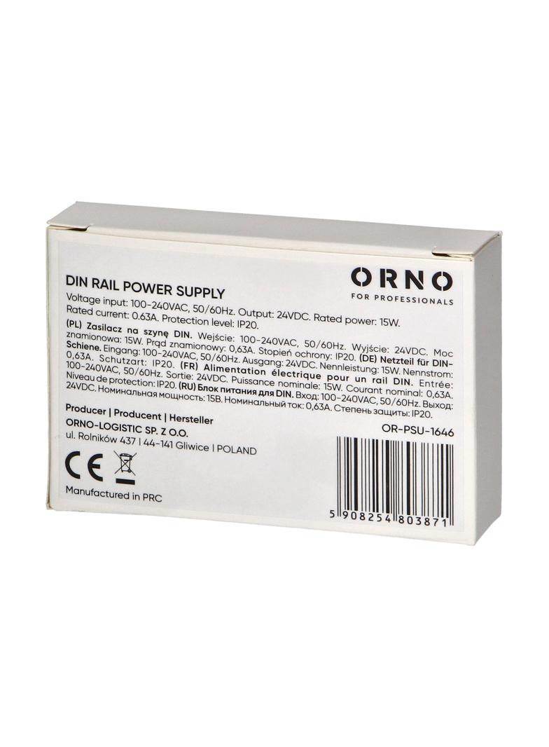 Zasilacz na szynę DIN 24VDC 0,63A 15W szerokość 1 moduł OR-PSU-1646 ORNO