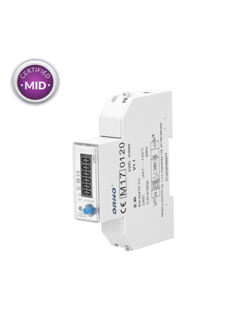1-fazowy licznik energii elektrycznej dwukierunkowy wielotaryfowy 100A port RS-485 MID 1 moduł OR-WE