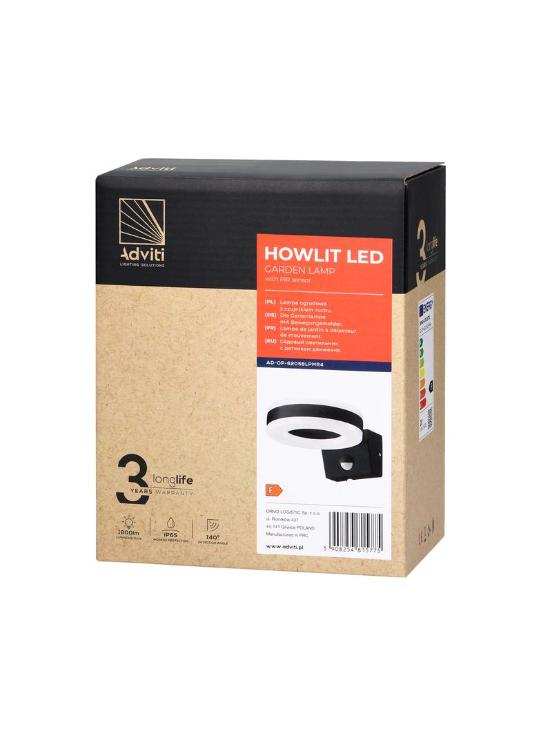 HOWLIT LED 20W oprawa ogrodowa z czujnikiem ruchu 1800lm IP65 4000K czarna AD-OP-6205BLPMR4 ORNO