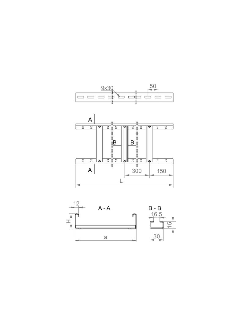 Drabinka kablowa 500x45mm Grubość 2,00 mm 3mb DUC500H45/3 N 446650 BAKS
