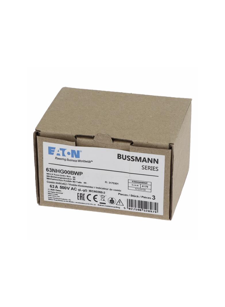 NH 63A 500V gG SIZE00 WEATHER RESISTANT NH LV 63A 500V gG rozmiar 00 WR 63NHG00BWP EATON