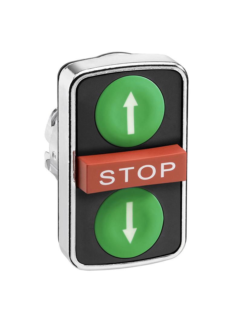 Harmony XB4 Przycisk potrójny zielony/STOP/zielony z samopowrotem metalowy góra/STOP/dół ZB4BA73134 Schneider