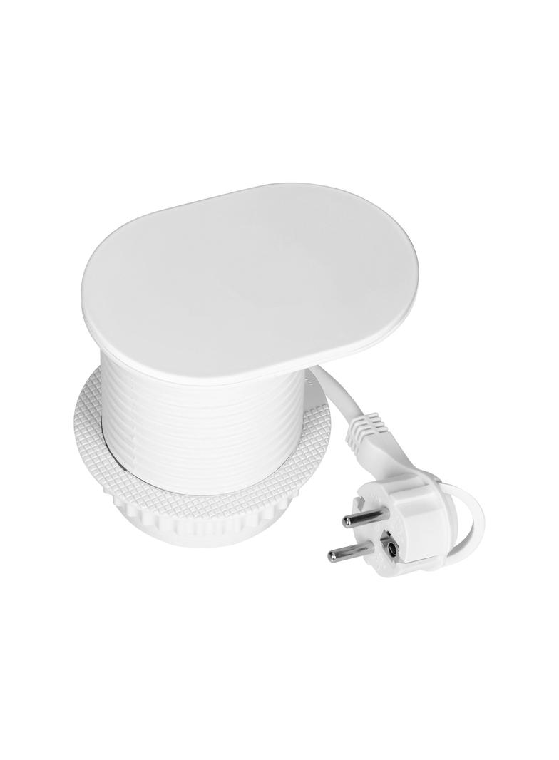 Gniazdo meblowe O6cm, wpuszczane w blat z przesuwną pokrywką, ładowarką USB i przewodem 1,9m, 1x2P+Z