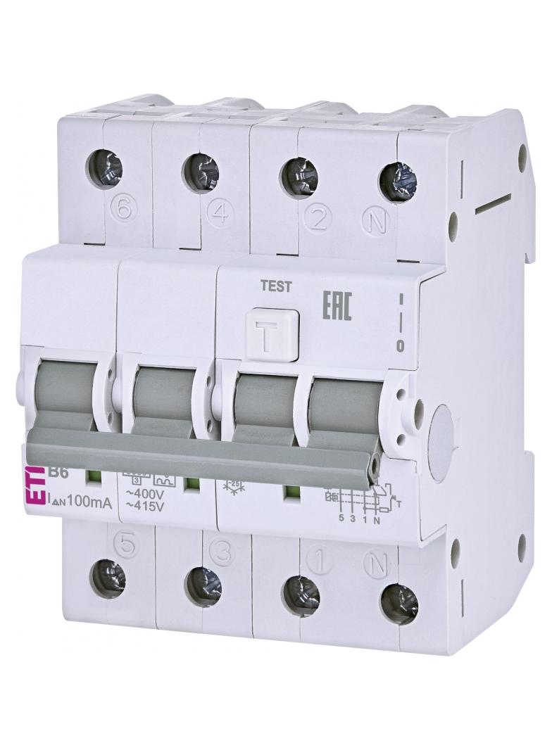 Wyłącznik różnicowonadprądowy KZS-4M 3P+N B6A 100mA typ A 002174401 ETI