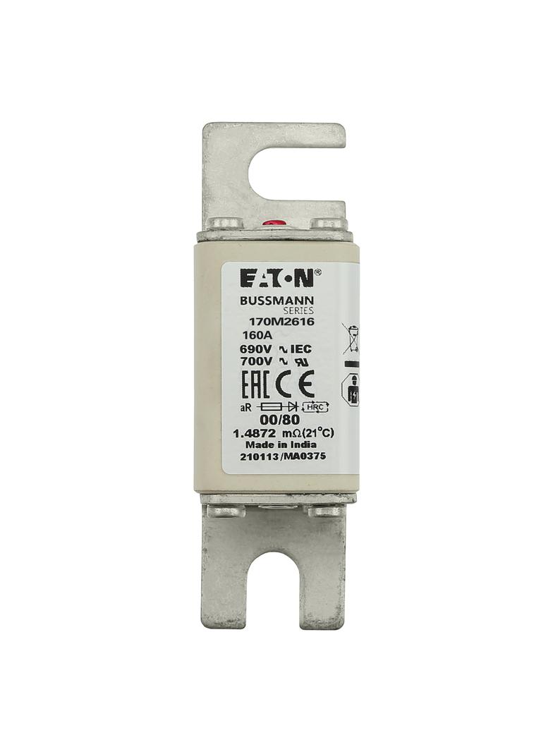 160A 690V aR 00/80 SQ. BODY IND. FUSE Wkładka szybka 160A AC 690V DIN 00 30x51x100 mm aR, 170M2616 E