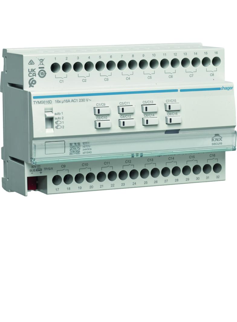 KNX e/s Sterownik załączający/żaluzjowy 16-/8-krotny 16A C-load, KNX secure TYMS616D HAGER
