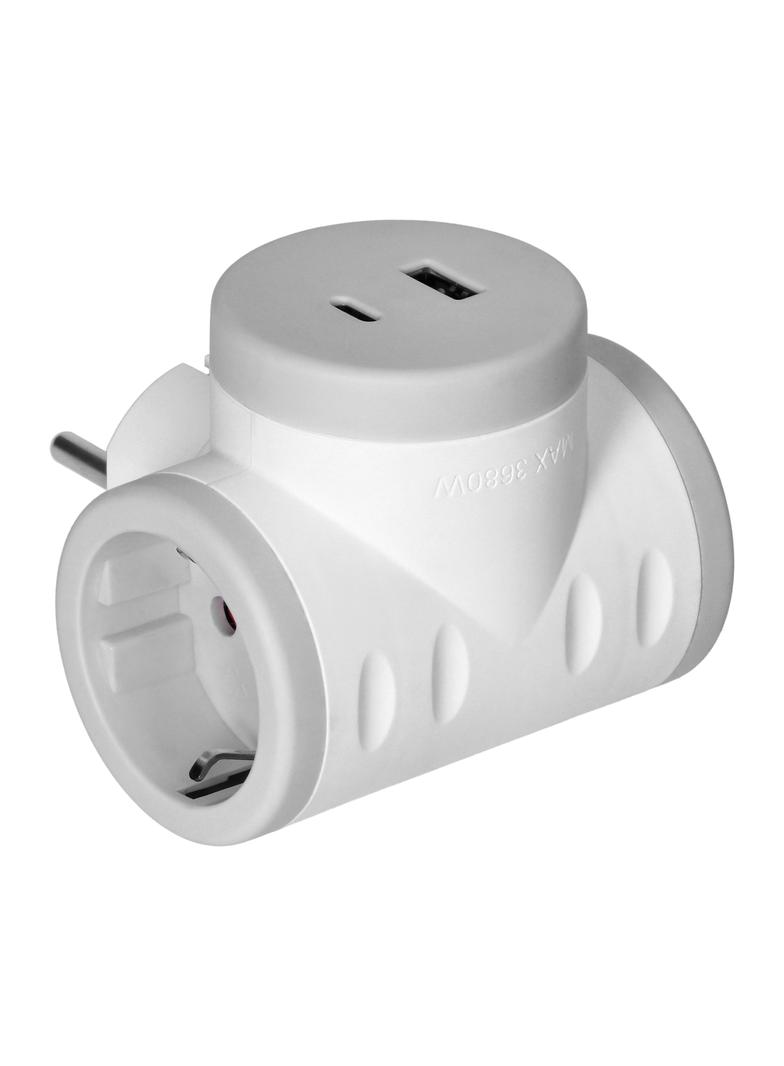 Rozgałęźnik 2P+Z (Schuko) z ładowarką 2xUSB, szary