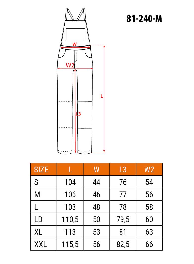 Spodnie robocze na szelkach, rozmiar M/50