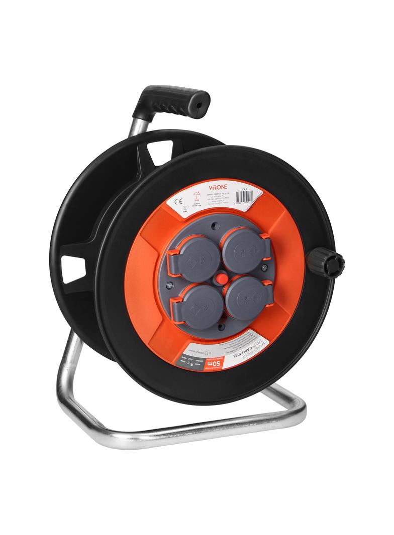 Bryzgoszczelny zwijak bębnowy IP44 4x2P+Z 16A 230V, H05VV-F 3x1,5mm2, 50m