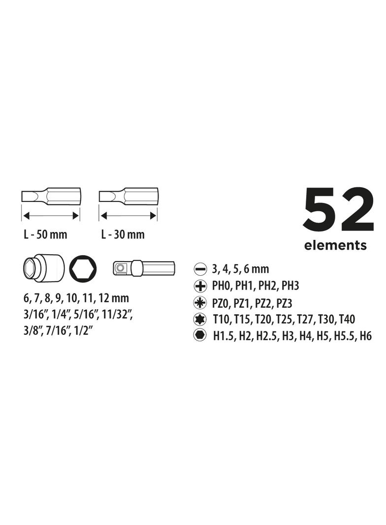 Końcówki wkrętakowe z uchwytem, zestaw 52 szt.