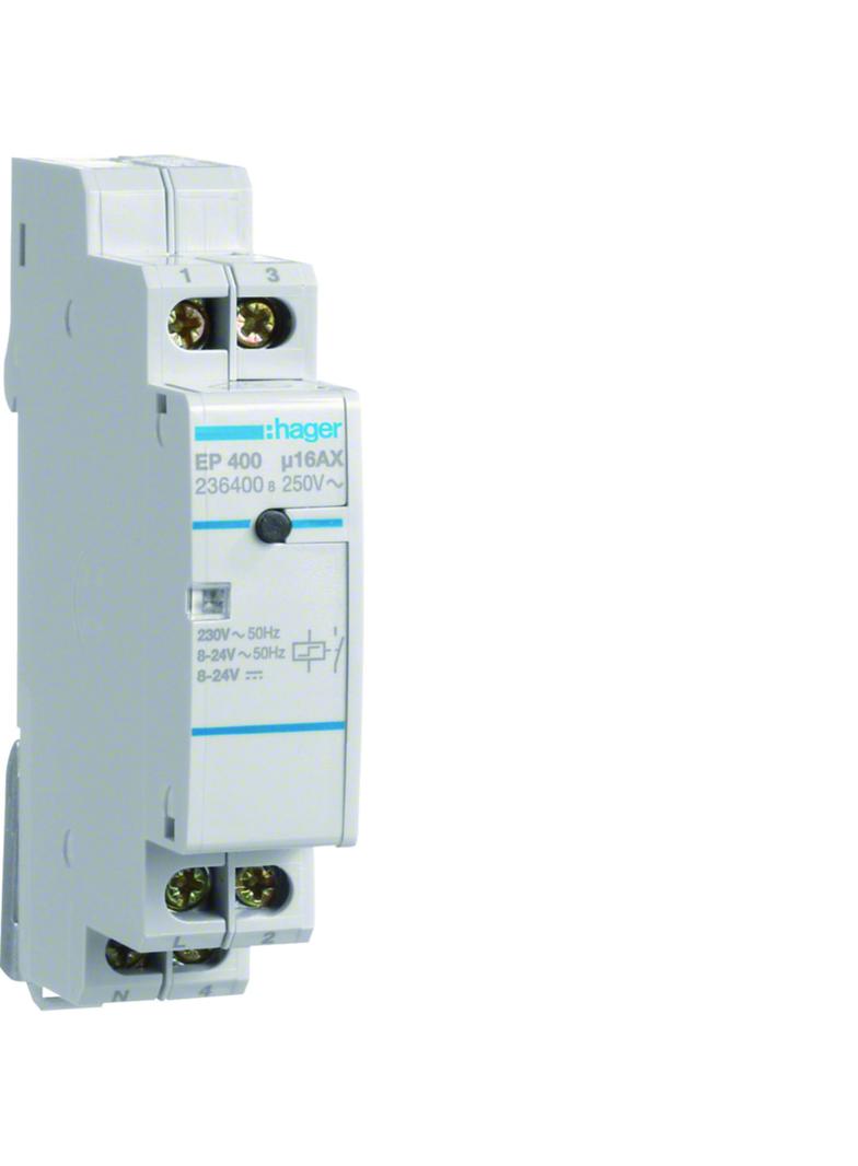 Przekaźnik bistabilny elektroniczny 2 wejścia 8-24VAC/DC + 230VAC 1Z 16A EP400 HAGER