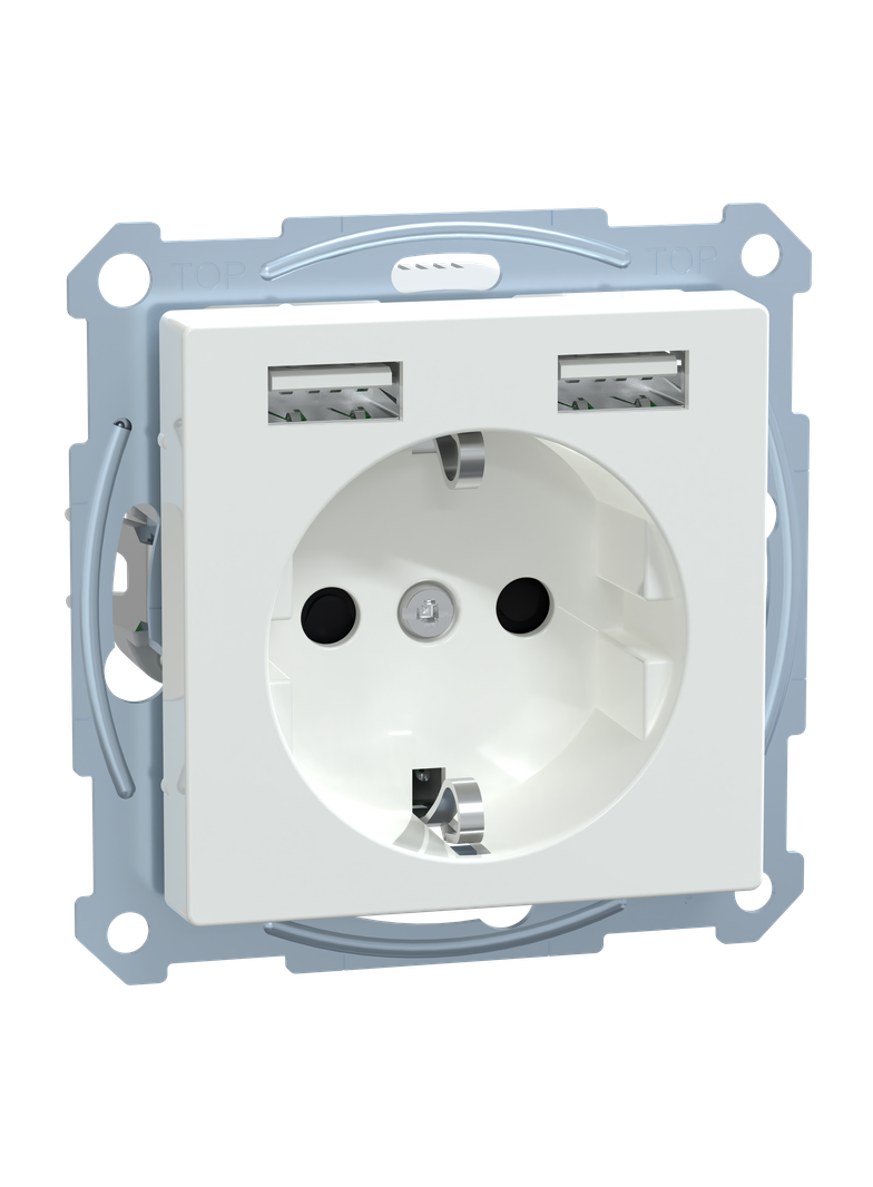 Merten, ładowarka USB i gniazdo schuko, 2,4A 16A, aktywny biały