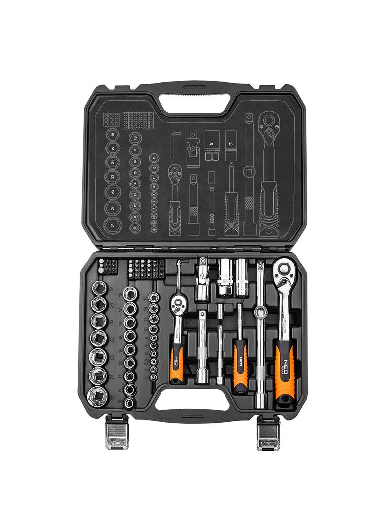 Klucze nasadowe 1/2", 1/4", zestaw 73 szt., CrV