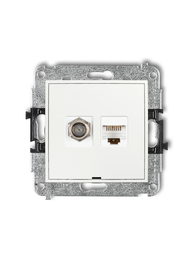 ICON Mechanizm gniazda antenowego poj. typu F (SAT) + gniazda komp. poj. 1xRJ45, kat. 5e, 8-stykowy,