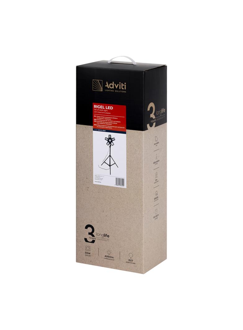 RIGEL LED zestaw: lampa warsztatowa składana 5-skrzydłowa 55W + statyw + adapter AD-NL-6516 ORNO