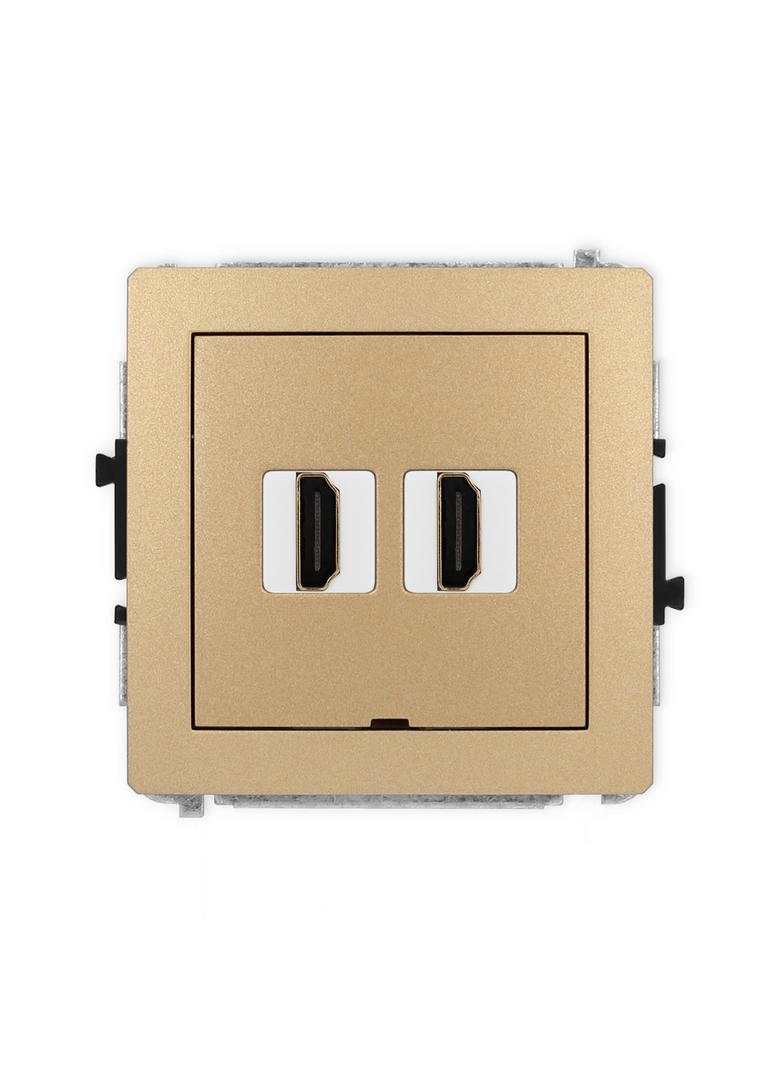 DECO Mechanizm gniazda podwójnego HDMI 2.0, bez pola opisowego złoty metalik