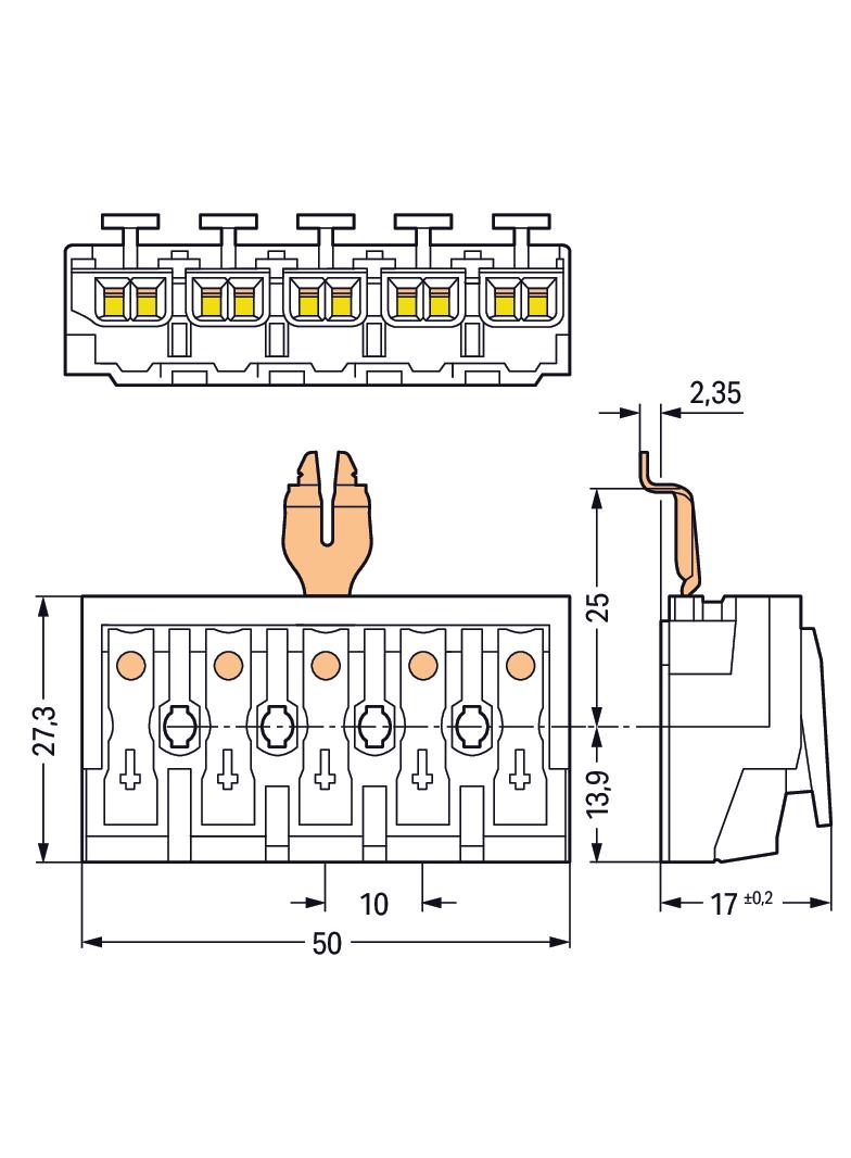 złączka zasilająca 5-biegunowa bez stopek ze stykiem PE