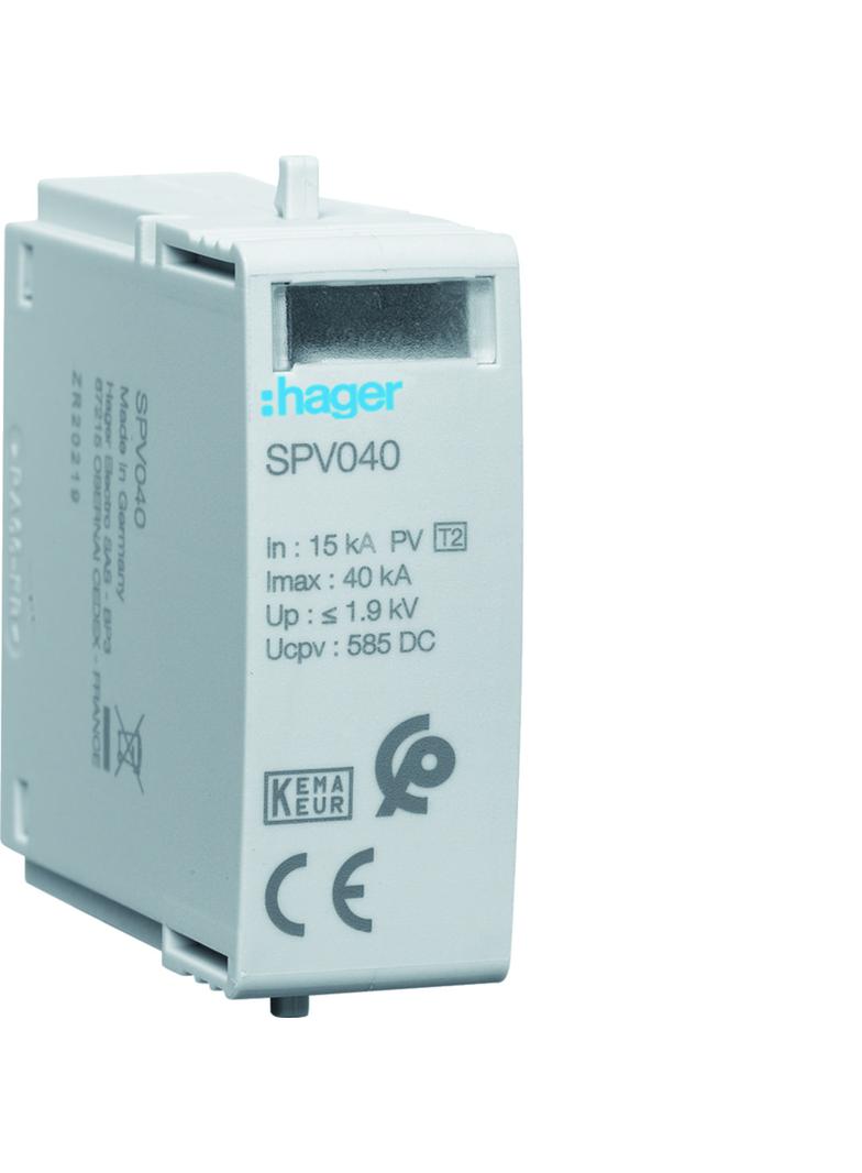 SPD Moduł T2 MOV 1P PV In=15kA Imax=40kA Up?1,9kV Uc=585VDC SPV040 HAGER