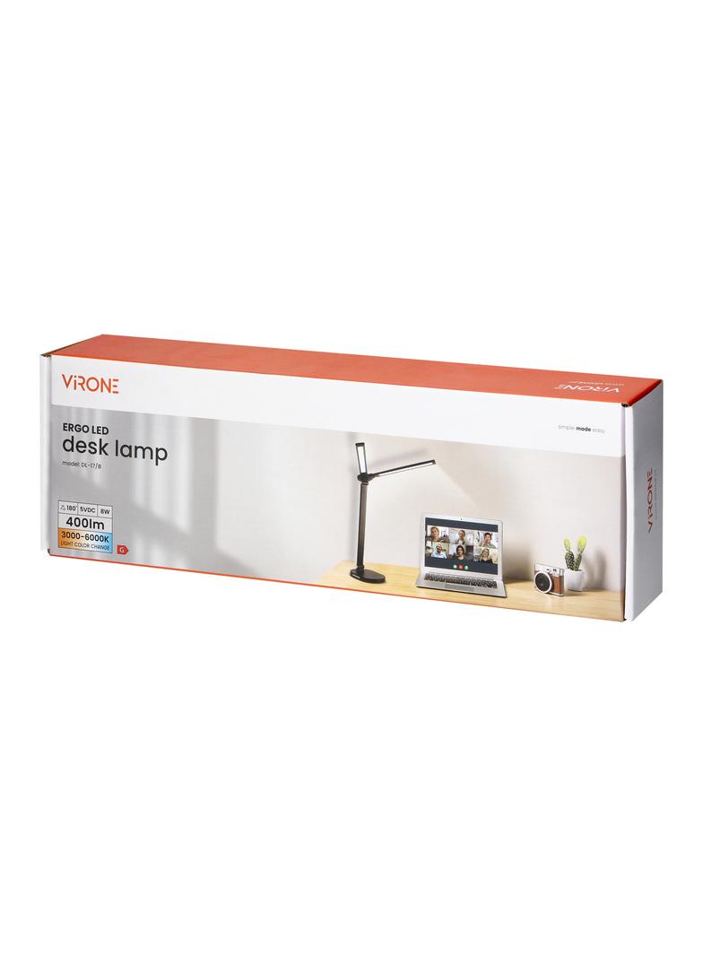 ERGO LED, lampka biurkowa z ładowarką USB, 8W, 400lm, 3000-4000-6000K, zmiana barwy światła, funkcja