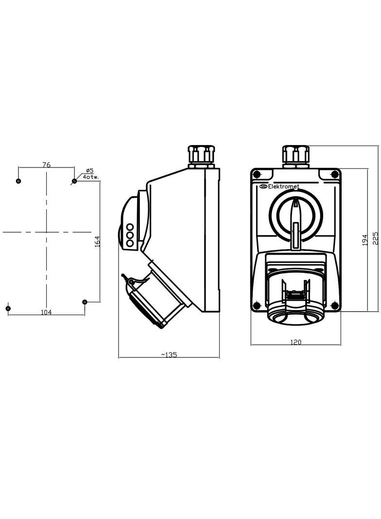 Zestaw C16-18 Włącz-wyłącz 0-I Gniazdo 3P+Z IP-54; przystosowane do zamknięcia na kłódkę
