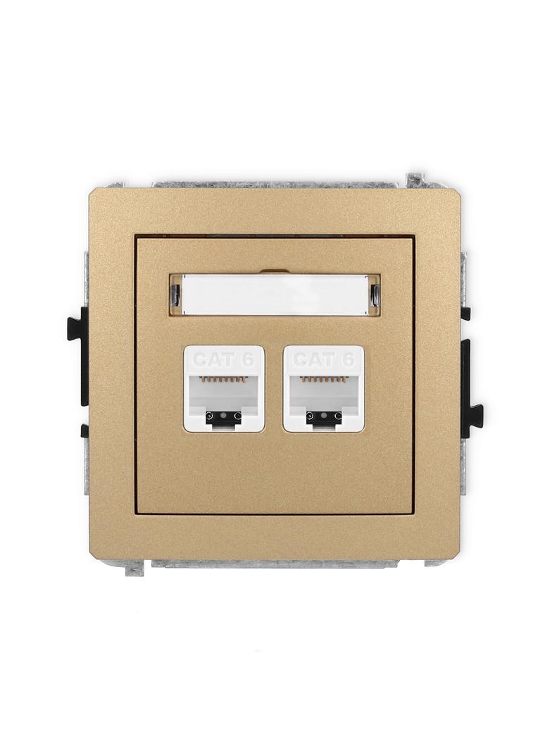 DECO Mechanizm gniazda komputerowego podwójnego 2xRJ45, kat. 6, 8-stykowy złoty metalik