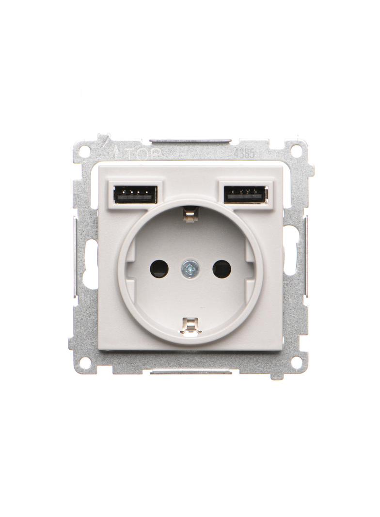Simon 55 Gniazdo schuko ze zintegrowaną ładowarką 2xUSBA Jasnoszary mat TGSZ1ZUSB2AA.01/114 KONTAKT