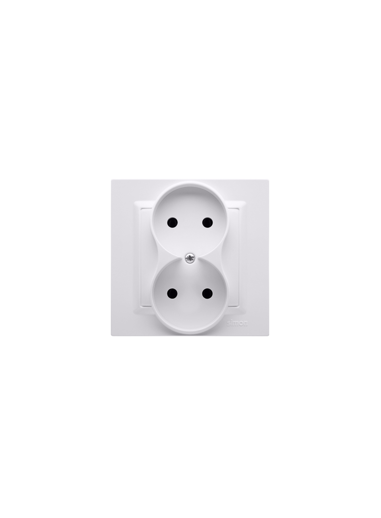 Simon 10 Gniazdo bez uziemienia podwójne monoblok 16A z. śrub. biały *Kompletne - nie do ramek