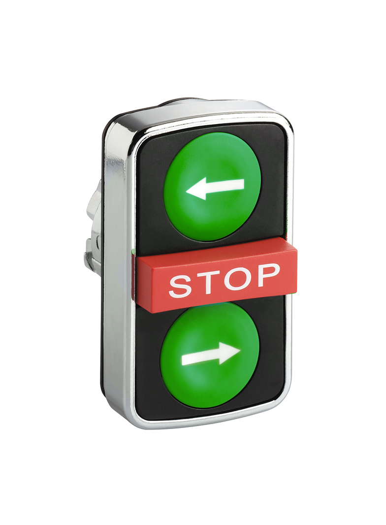 Harmony XB4 Przycisk potrójny zielony/STOP/zielony z samopowrotem metalowy lewo/STOP/prawo ZB4BA73133 Schneider