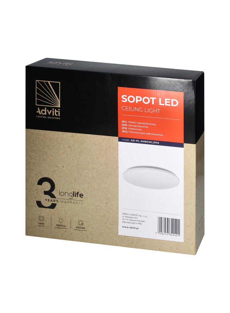 SOPOT plafon LED 18W, 1880 lm, 4000K, klosz PVC, IP20 AD-PL-6460WLZM4 ORNO