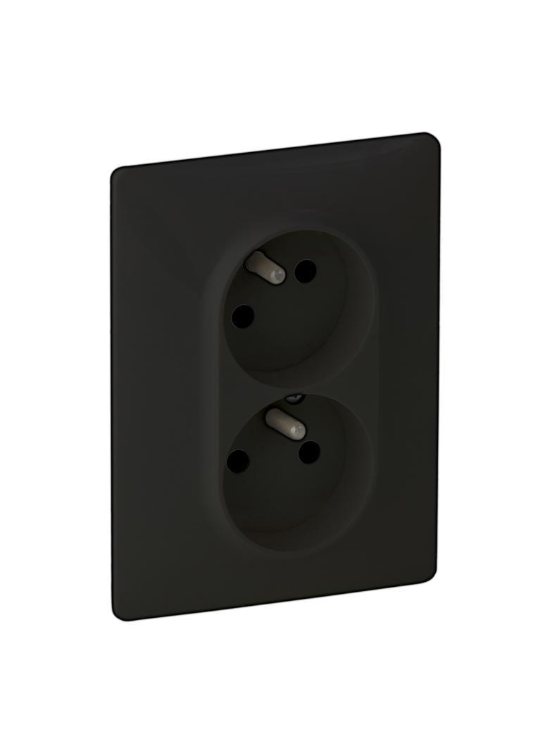 VALENA LIFE -  GNIAZDO 2X2P+Z  TYPU MONOBLOK Z PRZESŁONĄ CZARNE 16 A – 250 V~