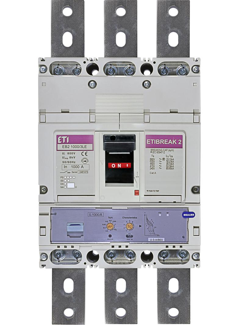Wyłącznik mocy 50kA wyzw. elektroniczny EB2 1000/3LE 1000A 3P 004672210 ETI