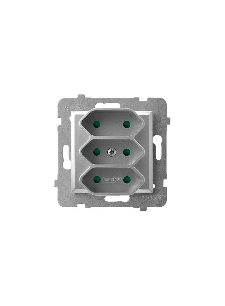 ARIA Gniazdo potrójne EURO z przesłonami torów prądowych - kolor srebro