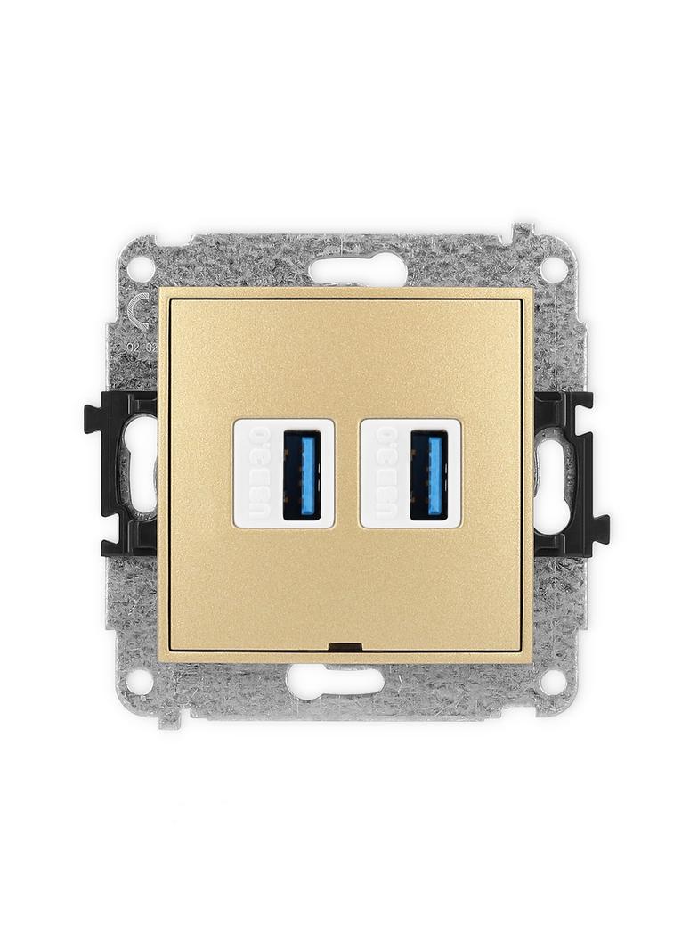 ICON Mechanizm gniazda podwójnego 2xUSB A-A 3.0, bez pola opisowego złoty