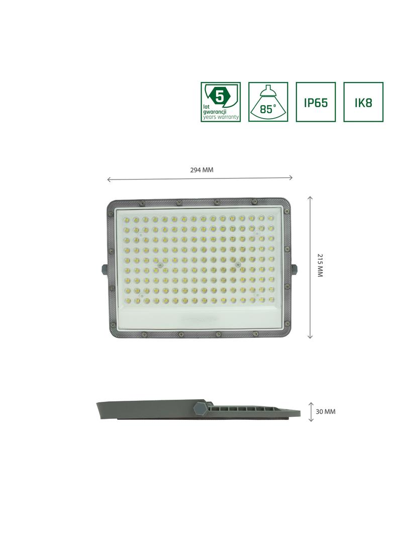 NOCTIS MAX NAŚWIETLACZ 100W CW 230V 85st IP65 294x215x30 mm SZARY 5 lat gwarancji